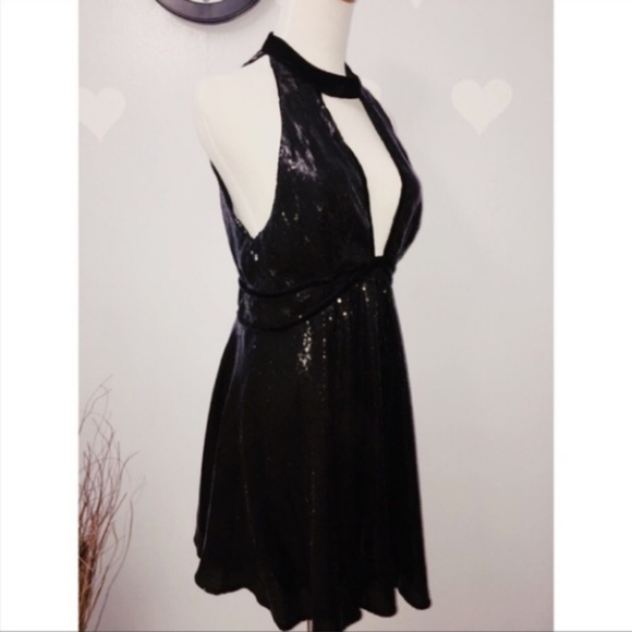Free People Black Sequins Mini Halter Skater Dress - Picture 4 of 7